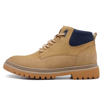 Zapatos Para Hombres Bajitos - Botas Con Alzas Hombre - Botas Outdoor Piel Nubuck Amarilla 7 CM