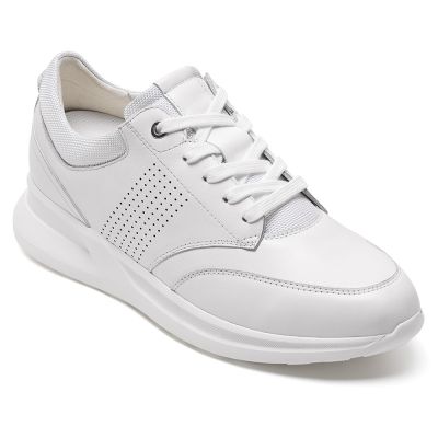 CMR CHAMARIPA Zapatos con alzas para hombre | Zapatillas casuales de cuero blanco de 7 cm