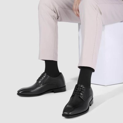 Zapatos De Vestir Hombre Con Alzas – Derby Cuero Negro 7cm