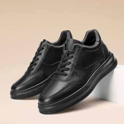 CMR CHAMARIPA Zapatos con alzas para hombre - Zapatillas casuales de cuero negro, aumentan la altura 6 cm