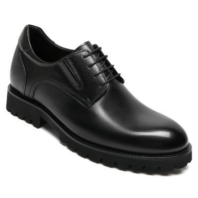 CMR CHAMARIPA Zapatos de vestir con alza para hombre- Zapatos Derby de cuero negro con tacón de 8 cm