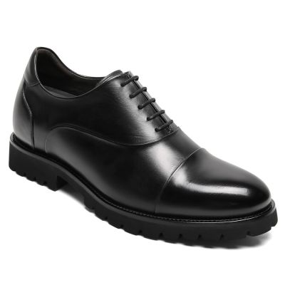  CMR CHAMARIPA Zapatos de vestir con alzas para hombre- Oxford de piel negra de 8 cm