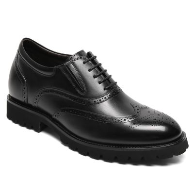 CMR CHAMARIPA Zapatos de vestir con aumento de altura para hombre - Oxford Brogues de cuero negro de 8 cm.