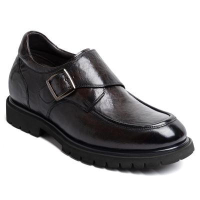  CMR CHAMARIPA Zapatos con Alzas de Hombre - Zapatos de Monje de Cuero Color Café Para Negocios de 8 CM