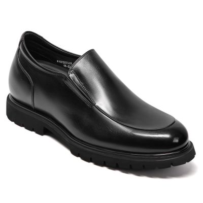 Zapatos caballero con alza – Mocasines casuales de cuero negro con elevación de 8cm