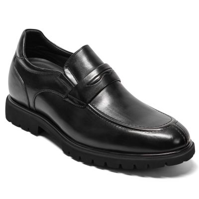 Zapatos Con Alzas Hombre - Mocasines Negros 8cm
