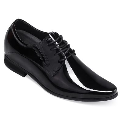 CMR CHAMARIPA Zapatos de tacón alto con plataforma para hombre, de charol negro, 8 cm
