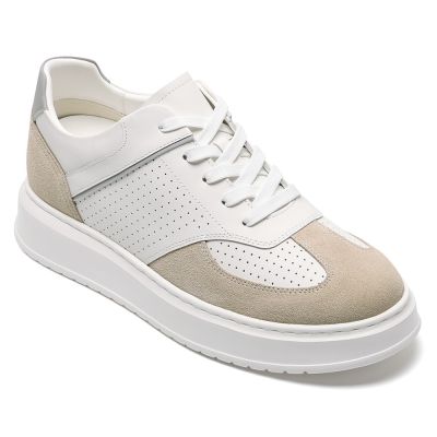 CMR CHAMARIPA Zapatillas con alzas para hombre | Sneakers estilo GAT de cuero blanco 7 cm