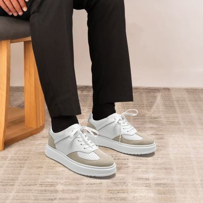 CMR CHAMARIPA Zapatillas con alzas para hombre | Sneakers estilo GAT de cuero blanco 7 cm