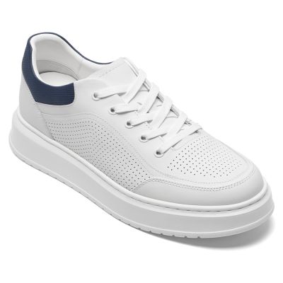 CMR CHAMARIPA Zapatillas con alzas para hombre | Sneakers transpirables de cuero blanco 7 cm