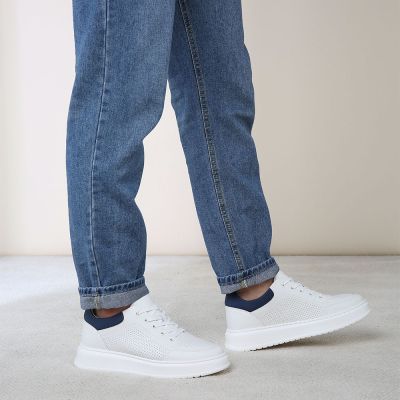 CMR CHAMARIPA Zapatillas con alzas para hombre | Sneakers transpirables de cuero blanco 7 cm