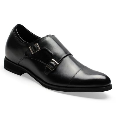 Zapatos Vestir Tacón Alto Hombre – Monkstrap Cuero Negro 7cm