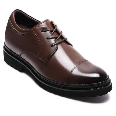 CMR CHAMARIPA Zapatos de vestir con alzas para hombre | Derby de piel marrón claro con puntera 9 CM