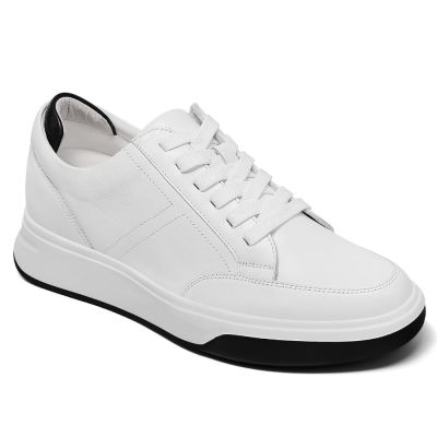 Calzado Con Alzas Casual Hombre – Zapatillas Blancas De Cuero 7cm