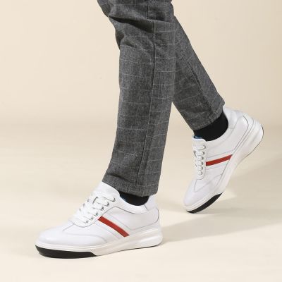 Zapatos Deportivos con Alzas para Hombre – Zapatillas Blancas de Cuero con Elevación de 8cm