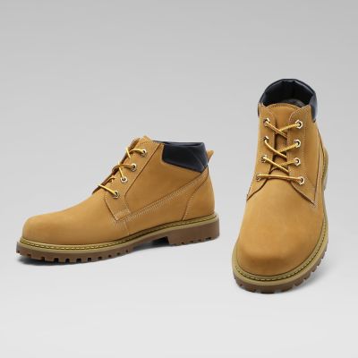botas hombre tacon alto - botas de montaña con forro de lana en color amarillo-marrón 6cm