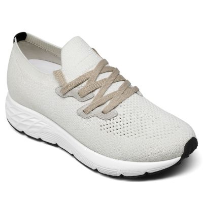 Deportivas con alzas hombre – Zapatillas deportivas de punto color blanco roto con elevación de 7cm