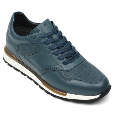 Deportivas con alzas hombre - zapatillas deportivas de cuero azul 7cm
