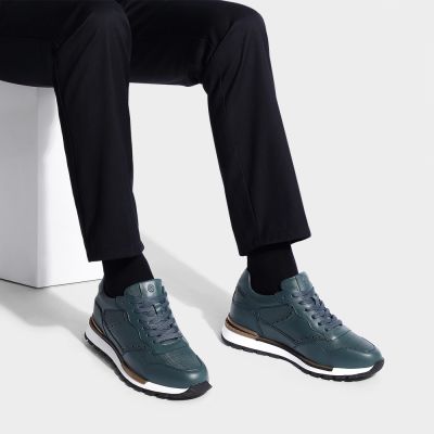 Deportivas con alzas hombre - zapatillas deportivas de cuero azul 7cm