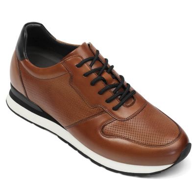 CMR CHAMARIPA  Zapatos de aumento de altura para hombre- cuero marrón de lujo, aumenta la altura 8 cm
