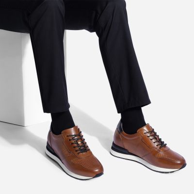 CMR CHAMARIPA  Zapatos de aumento de altura para hombre- cuero marrón de lujo, aumenta la altura 8 cm