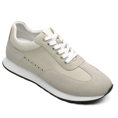 zapatos alzas para hombres - zapatos de hombre de gamuza color hueso 7CM