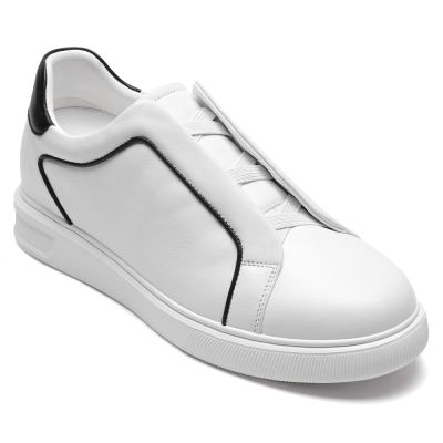 CMR CHAMARIPA Zapatillas con alzas para hombre | Sneakers de cuero blanco sin cordones con triple costura 7 CM