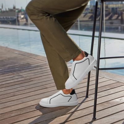 CMR CHAMARIPA Zapatillas con alzas para hombre | Sneakers de cuero blanco sin cordones con triple costura 7 CM