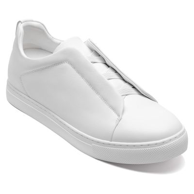 CMR CHAMARIPA Zapatillas con alzas para hombre | Sneakers de cuero blanco sin cordones con triple costura 6 cm