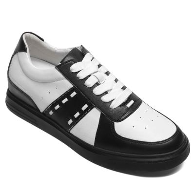 Zapatos Con Alzas Para Hombre - Deportivas Con Tacon Oculto - Zapatos De Cuero Con Diseño De Carretera En Blanco y Negro 6 CM
