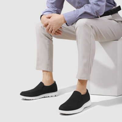 Zapatos para Ganar Altura para Hombre – Mocasines Negros de Lona 5cm