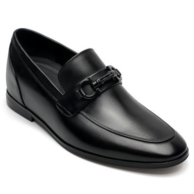 Zapatos Con Tacon Hombre - Zapatos Con Alza Casuales - Mocasines Sin Cordones De Piel De Becerro Negros 6 CM