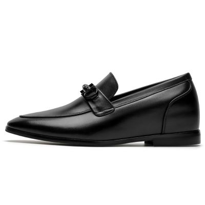 Zapatos Con Tacon Hombre - Zapatos Con Alza Casuales - Mocasines Sin Cordones De Piel De Becerro Negros 6 CM