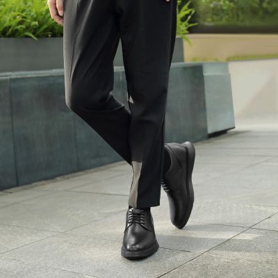 Zapatos De Hombre Con Alzas - Zapatos Derby De Negocios Informales De Cuero Negro De 7CM  Más Alto