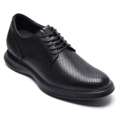 CMR CHAMARIPA Zapatos con alzas para hombre | Derby de cuero negro ligeros y transpirables 7 CM