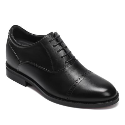CMR CHAMARIPA Zapatos de vestir con alzas para hombre - Oxford de piel de becerro negra, 8 cm de aumento de altura