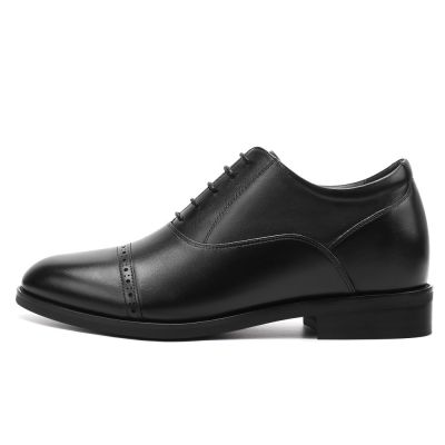 CMR CHAMARIPA Zapatos de vestir con alzas para hombre - Oxford de piel de becerro negra, 8 cm de aumento de altura