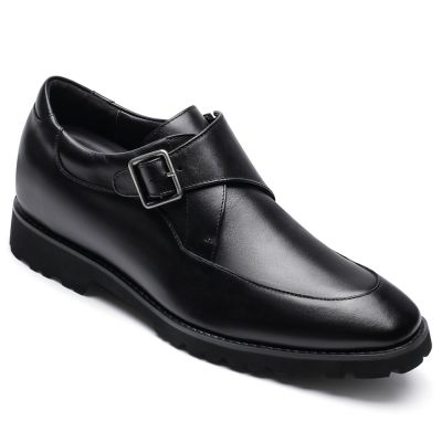 zapatos de vestir hombre altos -zapatos monkstrap de cuero negro 7CM