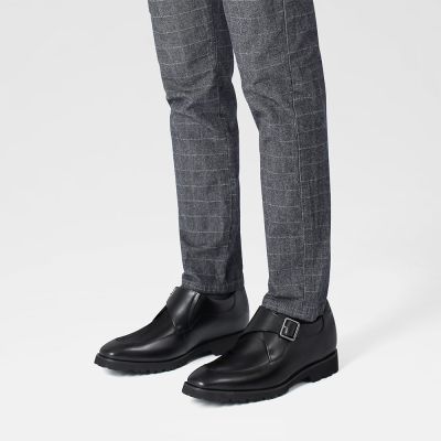 zapatos de vestir hombre altos -zapatos monkstrap de cuero negro 7CM