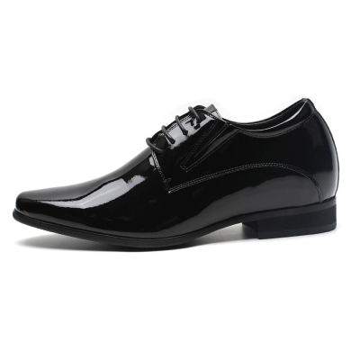 CMR CHAMARIPA Zapatos de tacón alto con plataforma para hombre, de charol negro, 8 cm