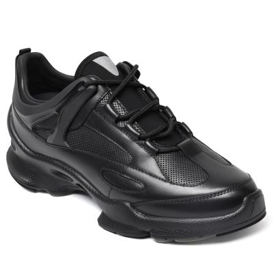 CMR CHAMARIPA Zapatos Con Alza Para Hombre - Zapatillas de Piel Negra Que Aumentan la Altura 7 CM