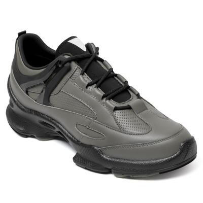 CMR CHAMARIPA Zapatillas con Alza Para Hombre - Zapatos de Tacón alto Oculto de Piel Gris de 7CM