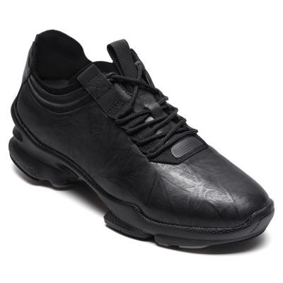 CMR CHAMARIPA Zapatillas con alzas para hombre | Sneakers de cuero negro +7 cm