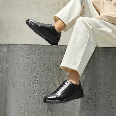 CMR CHAMARIPA Zapatos con alzas para hombre | Zapatos casuales de piel negra con alzas de 6 CM