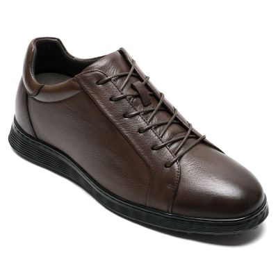 CMR CHAMARIPA Zapatos con alzas invisibles | Zapatos casuales de piel marrón para hombre 6 CM