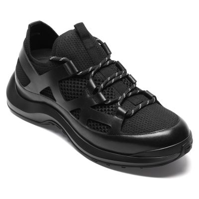 CMR CHAMARIPA Zapatillas con alzas para hombre | Sneakers estilo techwear chunky en malla negra 8 cm
