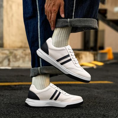 CMR CHAMARIPA Zapatillas informales con alzas para hombre | Zapatos de piel blanca con alzas de 5 CM