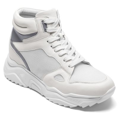 CMR CHAMARIPA Zapatos con alzas para hombre | Zapatillas blancas de piel con alzas de 8CM