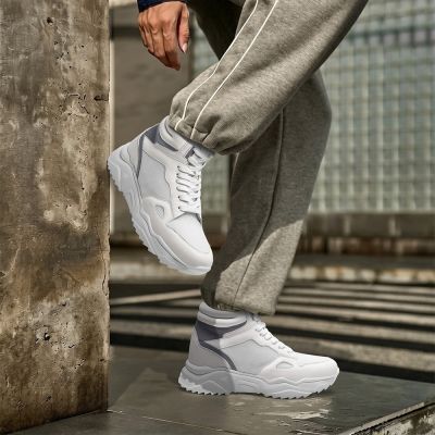 CMR CHAMARIPA Zapatos con alzas para hombre | Zapatillas blancas de piel con alzas de 8CM