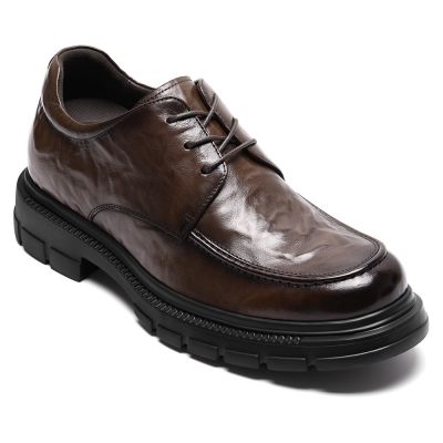 CMR CHAMARIPA Zapatos Con Alzas 8CM Para Hombre | Zapatos Derby Informales Con Alzas de Cuero Color Café